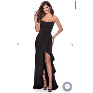 NWOT La Femme Ruffle Prom Dress Scoop Neck Lace Up Back